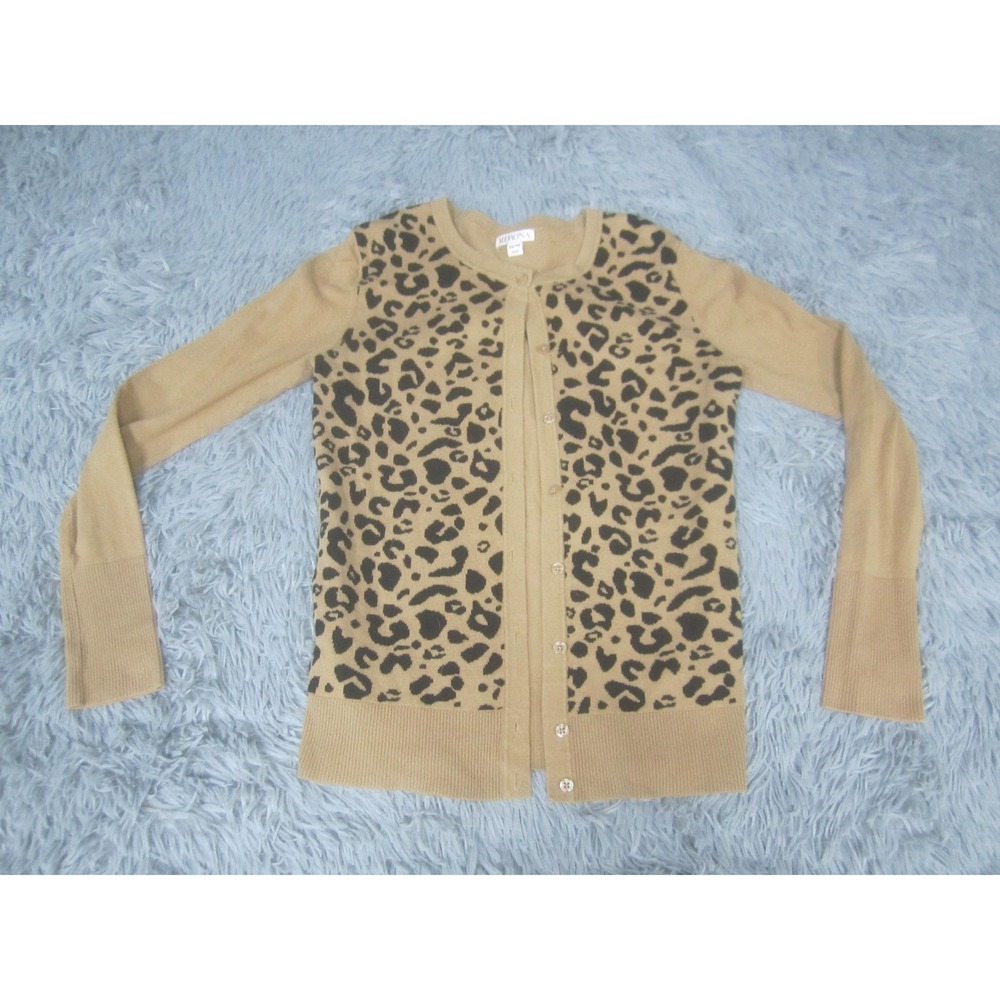 Merona Cardigan Sweater Womens XS Beige Leopard Print Button Front Long Sleeve - Picture 1 of 8